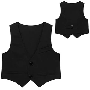 Kids Boys Classic Wedding Prom Party Waistcoat V Neck Formal Vest Suit Vest Top - Picture 1 of 12