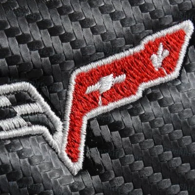 1 set Black Carbon Look Embroidery Seat Belt Cover Shoulder Pads for Corvette - Image 1 of 4