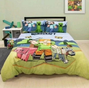 MINECRAFT Adventure Wende Bettbezug Bettwäsche Set DOPPEL 200x200cm - Bild 1 von 4