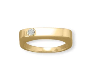3mm Round Cut Crystal Bar Band 14k Yellow Gold Plated Engagement Wedding Ring - Picture 1 of 2