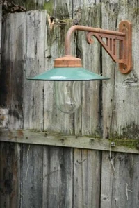 AnNo16 Jugendstil Gusseisen Hoflampe/Stalllampe/Emaille Schirm - Bild 1 von 12