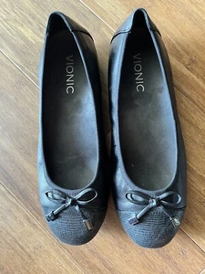 Damen-Ballerinas schwarz Vionic Minna Leder flache Schuhe mit Schleife Größe 6,5 - Bild 1 von 4