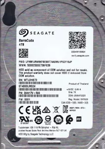 ST4000LM024 s/n: WTL p/n: 2AN17V-566 0001 TK MAYO/2023 4TB SATA 2.5" Seagate - Imagen 1 de 5