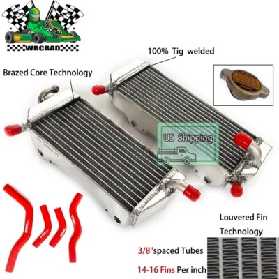 Aluminum Radiator & Red Hose For 2005-2016 2015 2014 2013 Honda CRF450X CRF 450X - Image 1 of 4