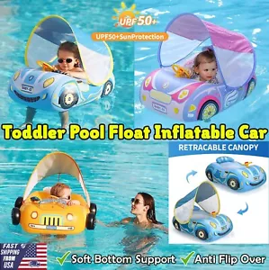 Toddler Pool Inflatable Car Baby Swim Float Pool Toy with Adjustable Sun Canopy - Picture 1 of 42