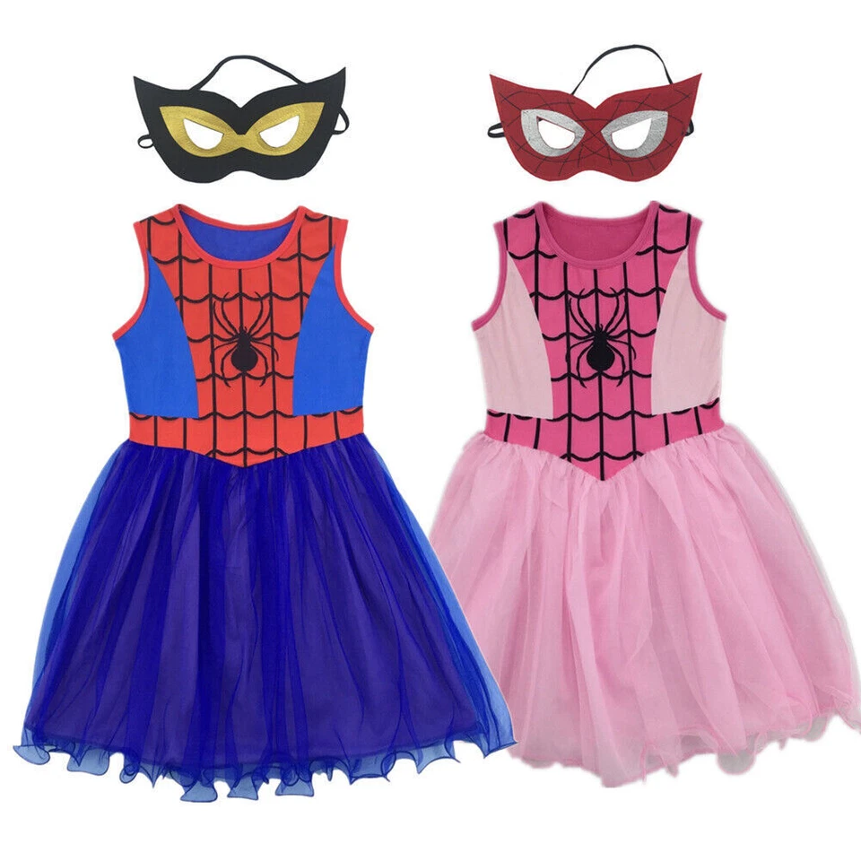 Kids Girls Spidergirl Costume Dress Up Superhero Spider-man Fancy Dress Cosplay - Image 1 of 4