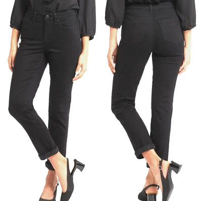 NUEVO CON ETIQUETAS NYDJ Sheri Jean ajustado al tobillo en negro enjuague guepardo puño dobladillo talla 6 Foto 1 de 4