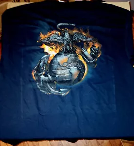 U.S. Marine Corps Globe in Flames USMC BLACK Adult T-shirt - Picture 1 of 2
