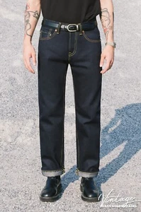 Simple&Raw GoldenEagle 22 oz. Pantalones de mezclilla para hombre con ribete índigo ajustados calce recto - Imagen 1 de 15