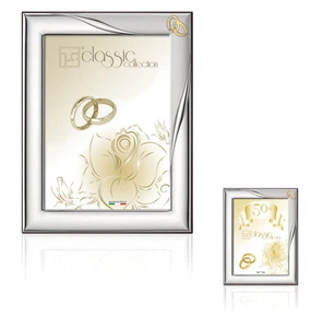 CORNICE Cm.13x18 FEDI 50° ANNIVERSARIO NOZZE ORO in ARGENTO 925° R/MOGANO  293/3 - Picture 1 of 1