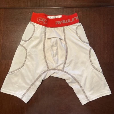 Boys Rawlings Baseball Sliding Shorts sz S Youth White and Red - Image 1 of 2