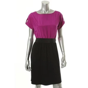 Julie Dillon Purple Silk Colorblock Cuff Sleeves Cocktail Dress 2 - NEW - Picture 1 of 2