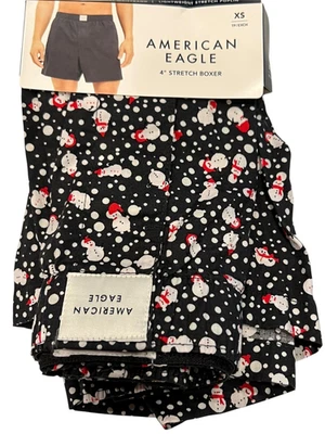NUEVO CON ETIQUETAS AMERICAN EAGLE Boxer Elástico Talla XS-S-M Negro Rojo Blanco Muñecos de Nieve #42 Foto 1 de 4