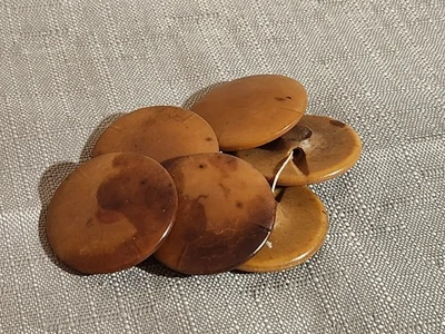 Vintage Brown Round Self-Shank Buttons Set of 6 1.225" - Image 1 of 2