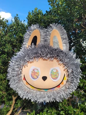  Lafufu The Monsters BiE Pull String Secret Rainbow Teeth Birt Party Piñata Grey - Image 1 of 4