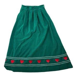 Gonna The Eagle’s Eye vintage donna velluto a coste verde rosso applicazioni cuori cottagecore - Foto 1 di 10