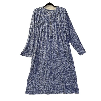 Camisón Aria para mujer 2X azul floral suave terciopelo cálido pijama modesto largo Foto 1 de 4