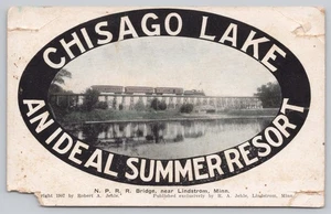 Cartolina Chisago Lake Bridge Lindstrom Minnesota treno ferroviario 1907 - Foto 1 di 2
