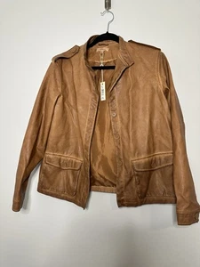 NWT Max Studio Cognac Faux Leather Moto Jacket size S Button - Picture 1 of 10