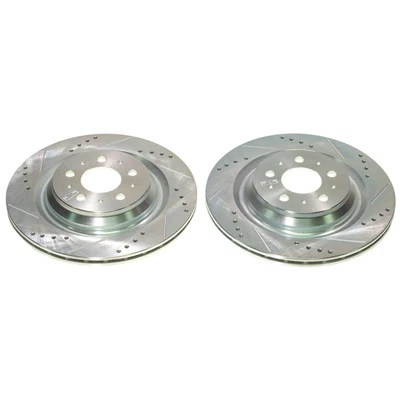 PowerStop Evolution Drilled Slotted Rotors Pair Rear For Tesla 3 - Image 1 of 3