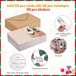 50 Piezas Tarjetas de Navidad Modernas con Sobres y Pegatinas Rústicas Boho Feliz C... - Imagen 1 de 6