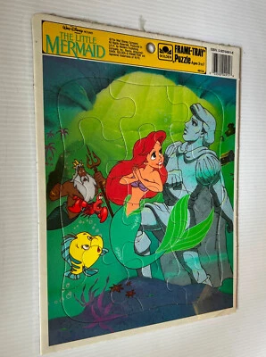 Rompecabezas bandeja marco La Sirenita (dorado 1989) -- sellado vintage Foto 1 de 2