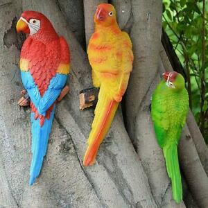 Resin Parrot Bird Ornament Outdoor Garden Tree Statue Sculpture Decorate N9S4