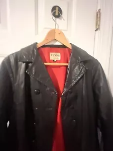 Trench coat donna pelle nera vintage Wicking 14 necessita bottoni LEGGI - Foto 1 di 23