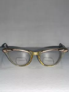 Yellow Rose Gold Combination Cat Eye Eyeglasses Vintage Eyewear Retro Glasses - Picture 1 of 23
