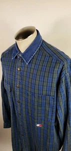 Tommy Hilfiger Vintage 90s Denim Button Up Jean Shirt Mens Sz L Spell Out Flag - Picture 1 of 10