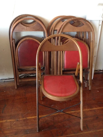 ANTIQUE SOLID WOOD FOLDING BENTWOOD STYLE CHAIR w/ PADDED SEAT; Great!! Cover