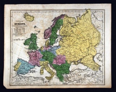 Mapa Woodbridge 1843 Europa Francia España Alemania Italia Suecia Noruega Austria Reino Unido Foto 1 de 4