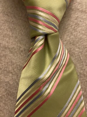 Charles Tyrwhitt Men’s Silk Necktie Pink Light Blue Lime Green Tie Made In Italy - Image 1 of 4