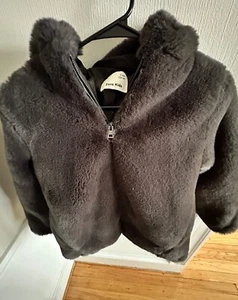 Zara kids size 9 black faux fur jacket with a hood  - Picture 1 of 3