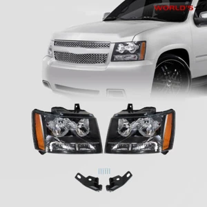 Headlights Pair For 2007-2014 Chevy Avalanche/Suburban/Tahoe Black Halogen Lamps - Picture 1 of 16