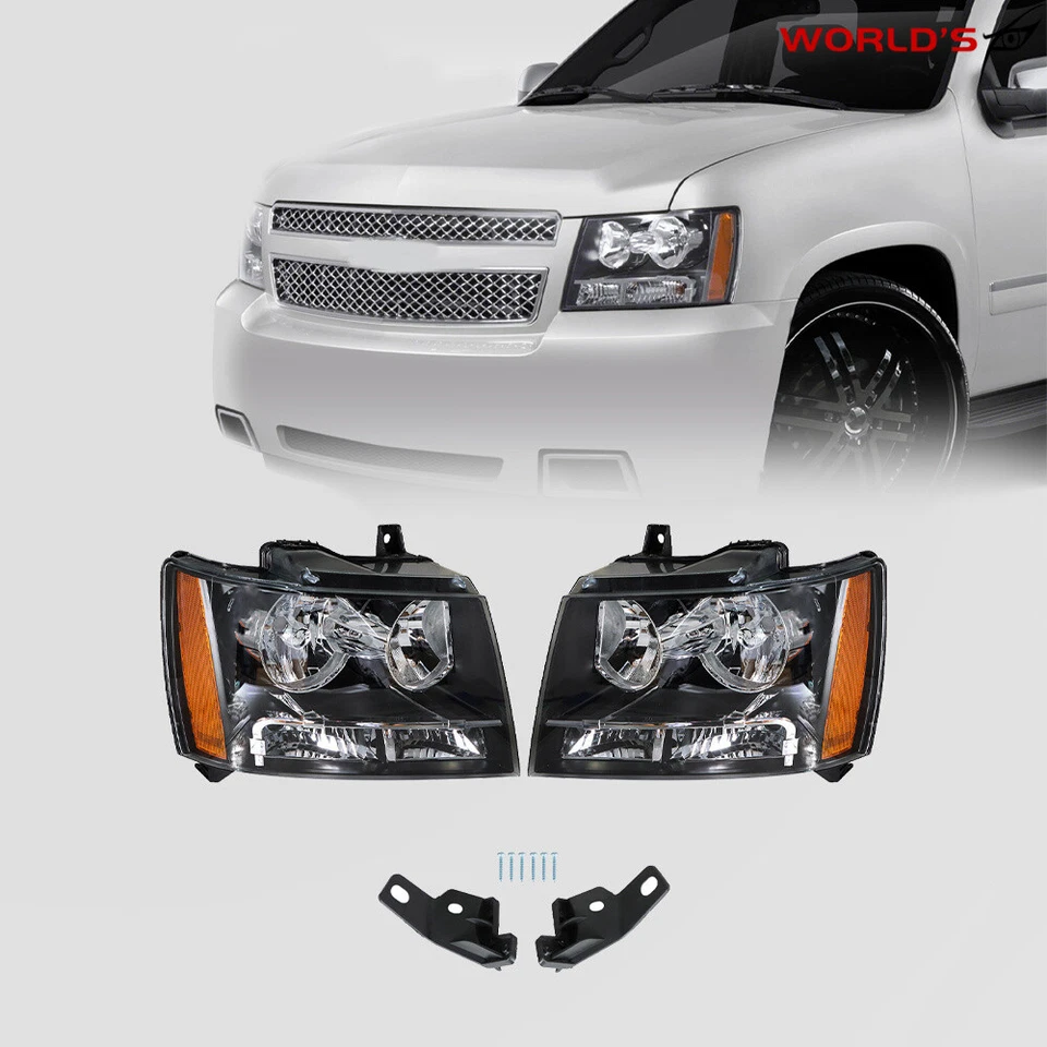 Пара фар для Chevy Avalanche/Suburban/Tahoe 2007-2014 черные галогенные лампы - Изображение 1 из 4