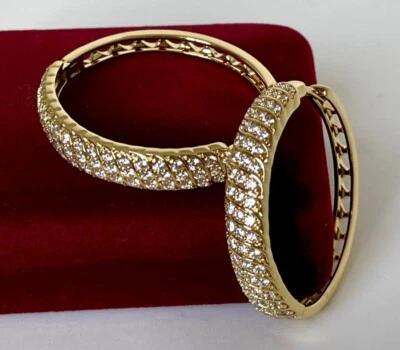 Luxus Ohrringe Creolen Zirkonia 585er Gold 14 Karat vergoldet Gelbgold 38mm - Bild 1 von 4