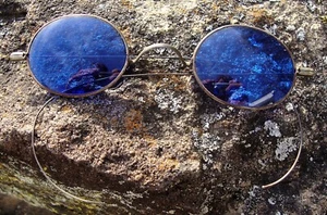 AMAZING VINTAGE 1890's-1900 COBALT BLUE ANTIQUE GOTH SPECTACLES or SUNGLASSES - Picture 1 of 7