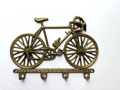 "Colgador de pared de latón macizo para bicicleta de 4 ganchos 8"" de ancho x 5 1/2" T" Foto 1 de 4