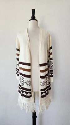 Cárdigan Anthropologie Nuevo Talla Pequeña XS Blanco Azteca Boho Flecos Retro Vaquera Foto 1 de 4