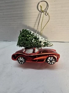 Ornamento in vetro per albero di Natale rosso da trasporto auto vintage - Foto 1 di 6