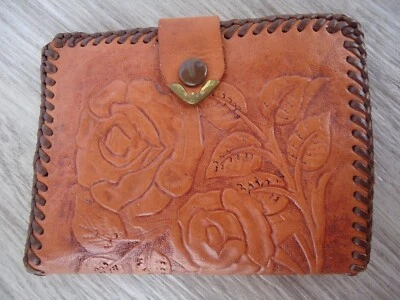 Cartera plegable occidental floral de cuero mecanizada a mano de colección Rodeo Rancho Granja BOHO Foto 1 de 4