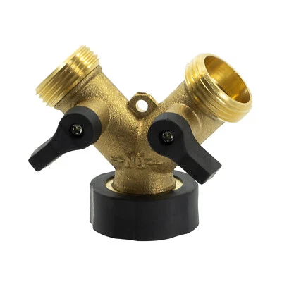 Hose Pipe Valve Splitter Connector Adaptor Brass 3/4 Y-shaped Garden Tap 2 Way - Image 1 of 4