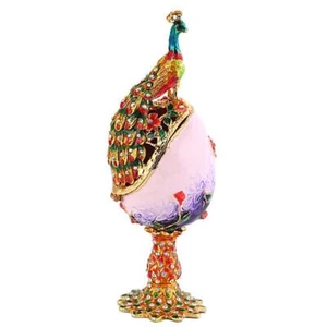 Joyero Metal Multicolor Pavo Real Fabergé Huevo Tallado Esmaltado Romántico Pequeño - Imagen 1 de 16