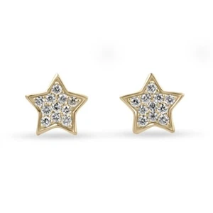 Mini aretes pequeños de oro amarillo de 14 k con pavé de estrellas planas de diamantes - Imagen 1 de 7