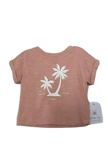 Little Co Palms Shirt Size 3m 3 Month Pink palm Tree Beach Summer Organic Cotton - Bild 1 von 3