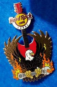 DUBAI ARAB EMIRATES UAE EAGLE WINGS BIRD BIKER FLAME GUITAR Hard Rock Cafe PIN - Picture 1 of 1