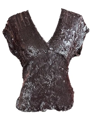 DKNY Donna Karen 100% Seda Marrón Cuello Lentejuelas Dolman Manga Kimono Top De Colección 8 Foto 1 de 4