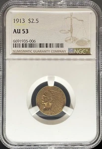 1913 $2,5 indiano AU53 NGC (#PA6691935006) - Foto 1 di 2