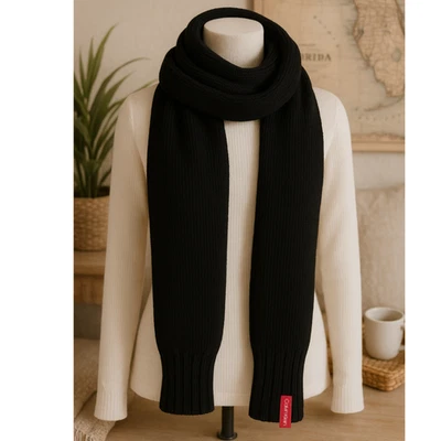 NWT Womens Calvin Klein Ribbed Knit Cold Weather Long Scarf Black OS - Image 1 of 4